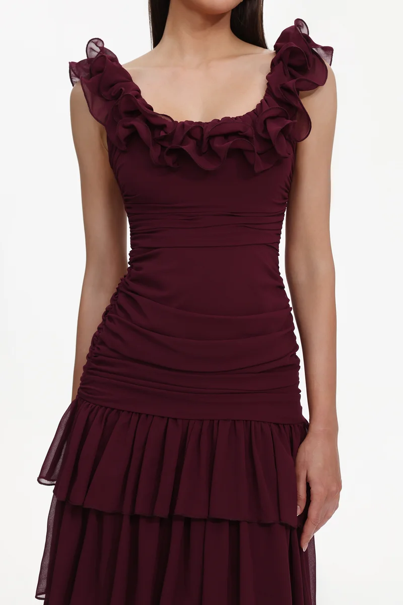 Bella Barnett  Vivien Romantic Flowy Sleeveless Ruched Ruffle Maxi Dress for Women | Best Price UAE